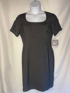 Marc New York Short-Sleeve Square-Neck Midi Dress in Charcoal